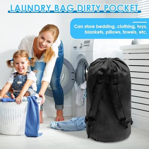 NIHUIFDPY Laundry Backpack, Travel Laundry Bag with Adjustable Straps and Pocket, Waterproof Oxford Dirty Wet Clothes Bag with Drawstring for Gym Swimsuit Workout Yoga Beach Pool — view 6