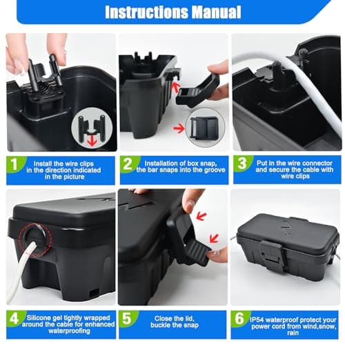 Hrensaw Small Weatherproof Electrical Connection Box(Inner 5.5 x 3 x 2.2inch),Outdoor Electrical Box,Waterproof Extension Cord Covers for Plug, Extension Cables, Holiday Lights,Black — view 6