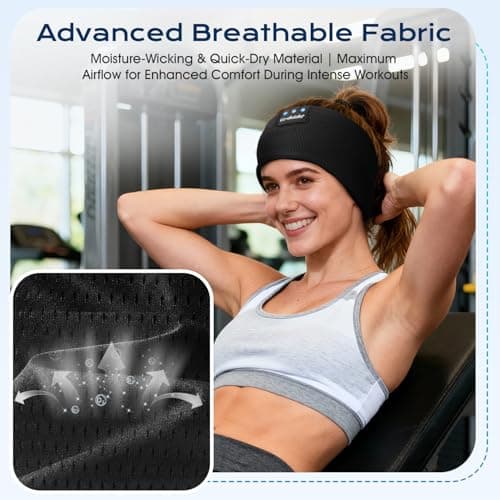 LC-dolida Sleep Headphones Headband,Soft Sleeping Headphones Bluetooth Headband with Earphones Wireless Soft Music Headband Earphones for Men Women Teens Yoga Workout Fitness Relax Travel — view 5