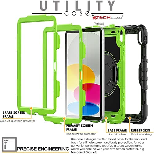 TECHGEAR UTILITY Case for iPad 11" A16 (11th Gen 2025) & 10.9" (10th 2022), Rugged Heavy Duty Shockproof Cover Screen Protection, 360 Stand, Hand & Shoulder Strap - for Work, School, Travel etc- Green — view 4