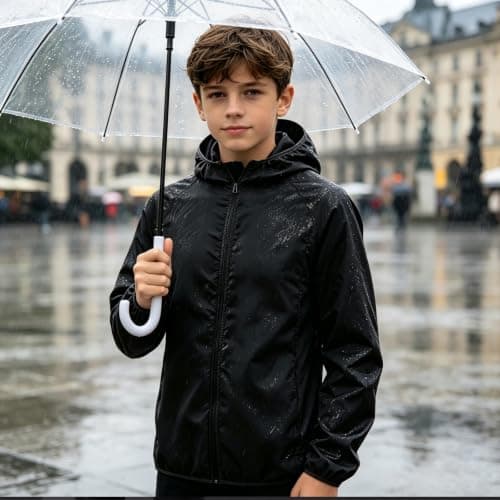 Kioeok Kids Outdoor Waterproof Jacket Lightweight Packable Rain Coat Hooded Breathable Outdoor Coat for Hiking Cycling — view 3