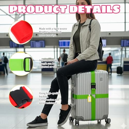 12-Piece Set, Luggage Straps for Suitcases, 5cm x 165cm, 6 Pack 5cm Wide Suitcase Straps with 6 Colorful Luggage Tags, Strong Hold Durable Travel Straps for Secure Packing — view 3