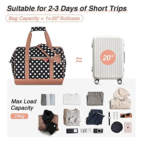 Lekesky Weekend Overnight Bags for Women - 33l Travel Holdall Bag for Airlines with Shoes Compartment (White Dot,42 * 33 * 24cm) — view 4