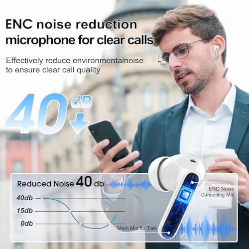 Csasan Wireless Earbuds, Bluetooth 5.3 Headphones In Ear with 4 ENC Noise Cancelling Mic, 2026 Mini Deep Bass Stereo Ear Buds, 40H Playtime Bluetooth Earphones, IP7 Waterproof Earbuds, Light Gray — view 3