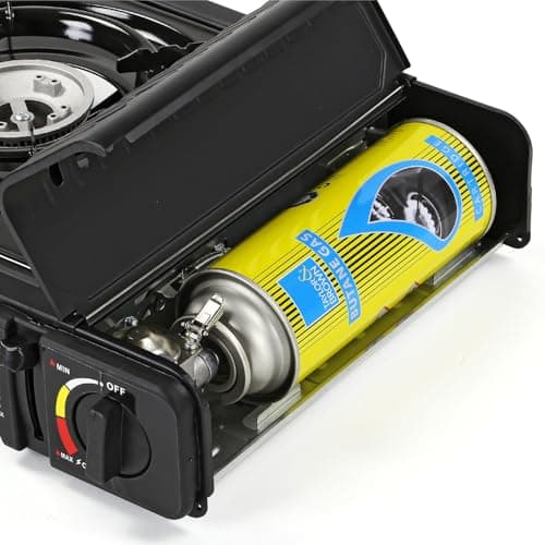 Taylor & Brown Black Portable Camping Stove with Heavy Duty ABS Cary Case & 4 Butane Gas | EN417 Compliant Premium Camping Stove Gas Portable | with Automatic Ignition & Heat Control — view 3