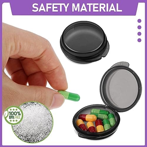 WLLHYF Small Pill Box, Cute Pill Case Portable for Pocket Purse Daily Round Mini Pill Organizer Travel Pill Case Medicine Storage Container Earplug Case 4 Pack (4pcs-black) — view 4