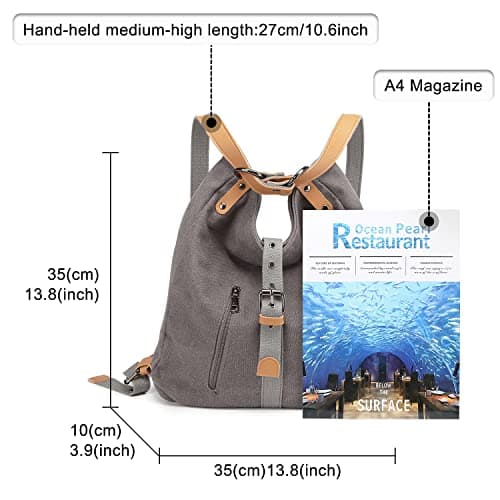 Women Backpack Canvas Shoulder Bag Anti-Theft Travel Rucksack Convertible 3 in 1 Crossbody Bag Vintage Fashion Backpack Women Ladies Handbag College Daypack (Grey) — view 6