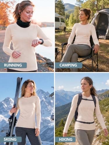 MERINNOVATION 100% Merino Wool Base Layer for Women - Long Sleeve Crew Neck Thermal Top Merino Wool Women's Shirt, Natural White 250, M — view 3