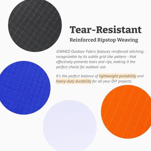 iGWHED Black Ripstop Fabric - Outdoor Polyester Fabric by the Metre - Water-Repellent, Lightweight for Sewing, Covers, Kites, Buntings, DIY Crafts & Outdoor Repair - 100x145cm — view 4