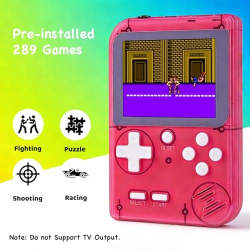 Kids Handheld Game Console Built-in 289 Classic Games, Portable Video Game Console with 2.8" Color Screen, Rechargeable Battery, Handheld Electric Game for Boy Girl (Red) — view 3