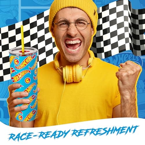 Dragon Glassware x Hot Wheels Insulated Tumbler with Lid and Straw - 24 oz Stainless Steel Cup with 2 Straws - Travel Coffee Tumbler - Race Team — view 6