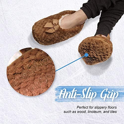 BambooMN Adult Super Soft Warm Cozy Fuzzy Soft Touch Sleeper Slippers Non-Slip Lined Socks – Grey – X-Large (UK Size 8-9) — view 3