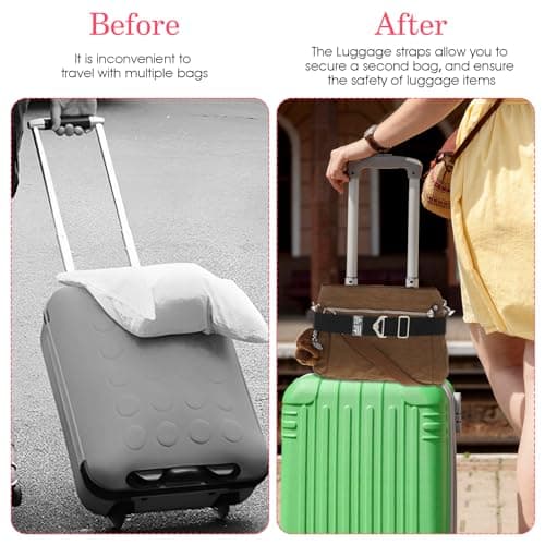 2-in-1 Travel Belt for Luggage Straps Over Handle for Add a Bag, Adjustable Travel Luggage Belt Strap with Alloy Buckle Elastic Belt for Carry On Bag, Suitcase Strap Travel Accessories(Black) — view 4