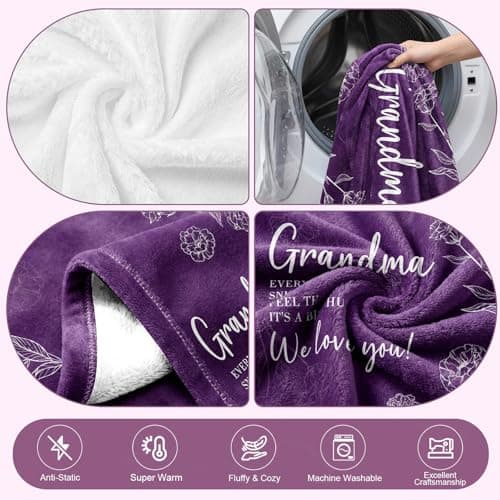 twirush Gifts for Grandma, Gifts for Nan, 130 x 150cm Grandma Blanket, Flannel Nan Gifts from Grandchildren, Christmas Birthday Gift for Nan, Nanny, Nana, Purple — view 4