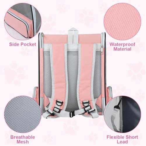 Alaoo Cat Carrier Dog Backpack, Breathable Pet Carrier Backpack With Thickened Support Base, Portable Breathable Rucksack for Carrying Puppy Dogs Cats for Travel Walking Hiking Camping, Pink — view 3
