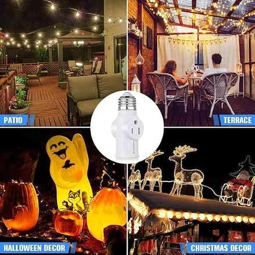 Akfldms for Lamp Socket to Plug Adapter 2 Pcs, E26 Light Socket to 3 Prong Outlet Converter in Type — view 3