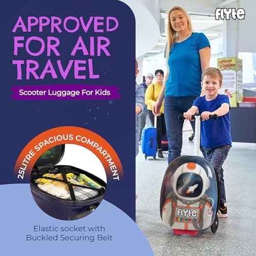 Flyte Scooter Suitcase Sammie The Spaceman - 2-in-1, 18 Inch Ride on Children's Luggage, 25 Litre Capacity Kids Suitcases on Wheels for Boys and Girls Aged 4+, Foldable Waterproof Kids Suitcase — view 5