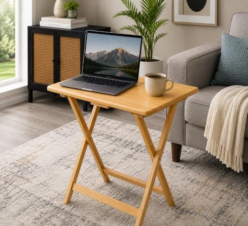 GBS Folding Snack Table, Multi-Use 66 x 48 x 37 cm Rubberwood Table for Coffee, Snacks, & Laptop - Portable, Space-Saving Foldable Side Table for Living Room, Bedside, Camping, and More — view 4