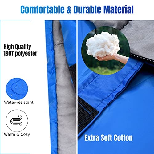 COSTWAY Double Sleeping Bag, Extra Large - 220 x 150 cm - Converts into 2 Singles, Waterproof Sleeping Bag with Free Pillows and Carrying Bag for Camping, Hiking (Blue) — view 3