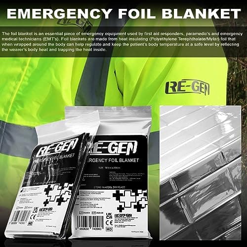 RE-GEN 4 Pack Emergency Thermal Foil Blanket. Travel Camping First Aid Medical Sports & Athletics — view 4