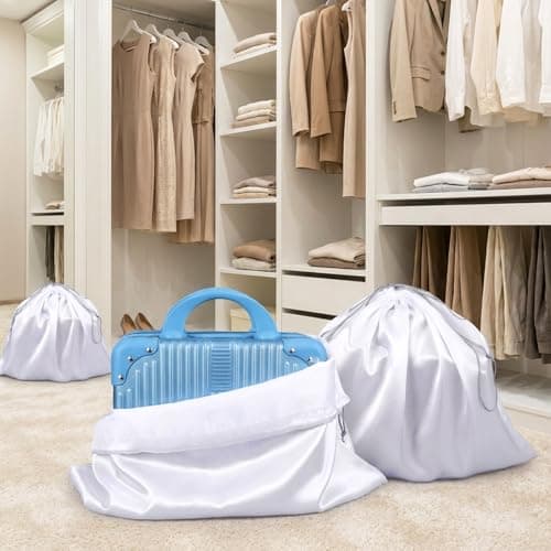Matwsec 2 Pack Dust Bags for Purses and Handbags, Silk Purse Dust Bags for Storage, 23.62 X 19.69in Large Drawstring Dust Bag, White Dust Cover Bag for Purses Handbags Shoes Boots Clothes Travel — view 6