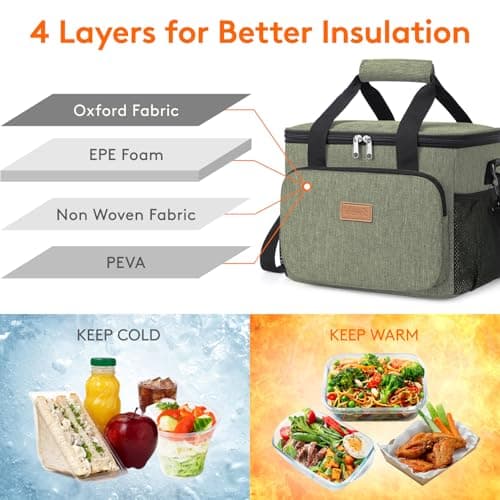 Lifewit Lunch Bag 9L 12 Can Insulated Lunch Box Soft Cooler Cooling Tote for Adult Men Women, Dark Green — view 2