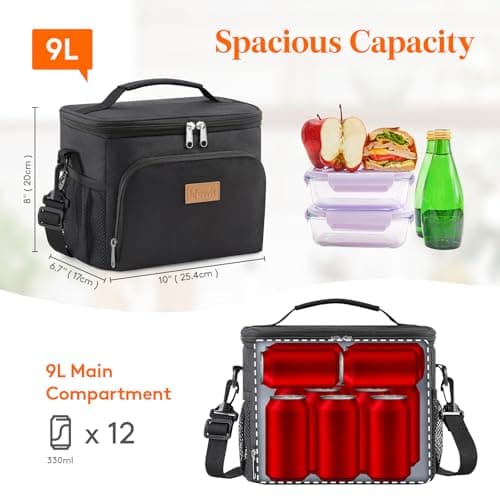 Lifewit 9L Insulated Lunch Bag for Men, Small Cool Bag for Lunch Box, Black — view 3
