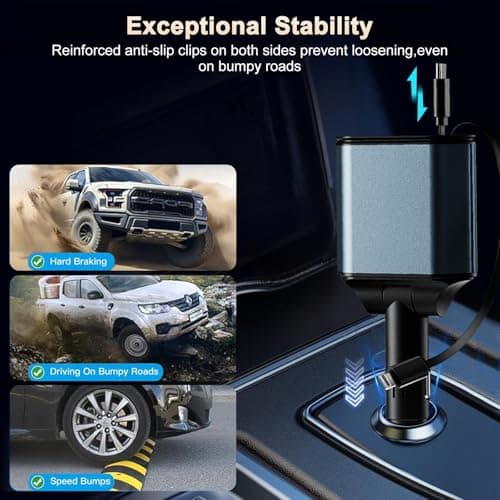 Retractable Car Charger, 5-in-1 120W Super Fast Car Charger Adapter with Retractable Cables and Voltage Display 12V Car USB Adapter Cigarette Lighter USB Charger Compatible with iPhone, Android, Broke — view 6