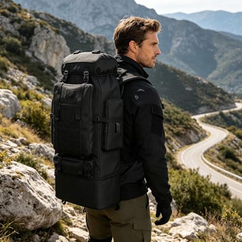 Ogetok 100L Hiking Backpack Camping Rucksack, 100 liters Large Capacity Outdoor Knapsack Travel Climbing Mountaineering Carry On Backpack Bag, Trekking Backpacking for Men Women, Black — view 2