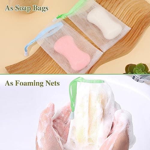 10 PCS Mesh Soap Saver Pouch Double-Layer Soap Saver Bag with Drawstring Mesh Soap Bag Bath Facial Cleanser Foaming Net Exfoliating Mesh Soap Bag for Shower Washing Foaming Soap — view 6