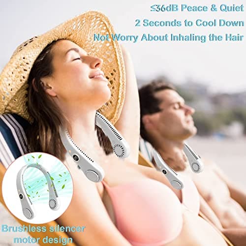 Uotory 360° LED Digital Display Portable Neck Fan,USB Wearable Fan 5 Wind Speeds Hanging Leaf Less Portable Outdoor Hanging Neck Lazy Fan (black) (WWJ-614-4) — view 5