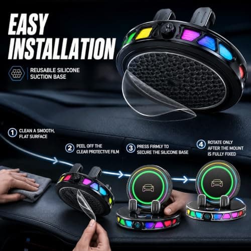 15W Car Charger Mount, RGB Auto-Clamping Phone Holder with Suction Cup — view 6