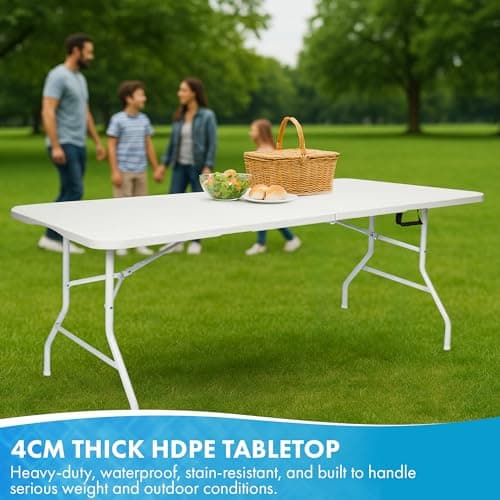 Nyxi 6ft Folding Table – 180x74x74cm – All White Top, Frame & Legs – Heavy-Duty, Waterproof, Portable Table for Camping, BBQs, Garden, Parties – Easy Setup & Storage — view 6