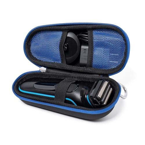 Nincha Electric Razor Case for Braun Series 3, 5, 7, 9 Shavers, Hard Shell EVA Travel Case with Charger Storage, Shaver Protective Carrying Case with Carabiner Black&Blue — view 2