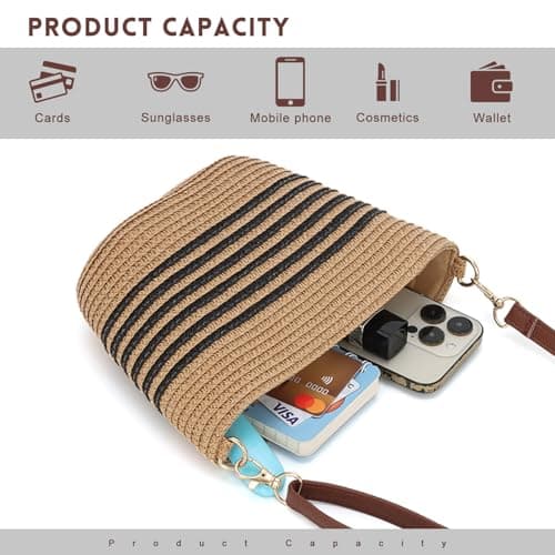 EVEOUT Small Straw Crossbody Bag Women Girl Summer Boho Cute Raffia Woven Basket Shoulder Bag for Beach Holiday — view 5