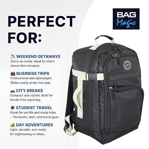 Ryanair Cabin Bag 40x25x20cm Underseat Backpack – Airline Approved Free Carry On Flight Bag | Lightweight 20L Nylon Travel Backpack Fits Ryanair, EasyJet, British Airways & More - Black/White — view 3