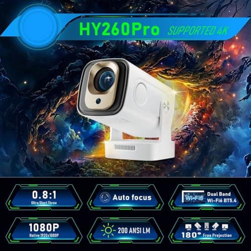 Uxsjakjsd HY260 PRO 1080P Android 11 4K Projector 200ANSI Wifi6 BT5.4 Cinema Outdoor Portable 180° Rotable Projector Global UK Plug — view 5