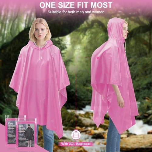 Chyaya 2 Pack Rain Poncho Waterproof Raincoat for Men Women Adults,Lightweight Thicken Emergency Rain Jacket Hooded for Camping Hiking Travelling,Outdoor Activities - Pink — view 5