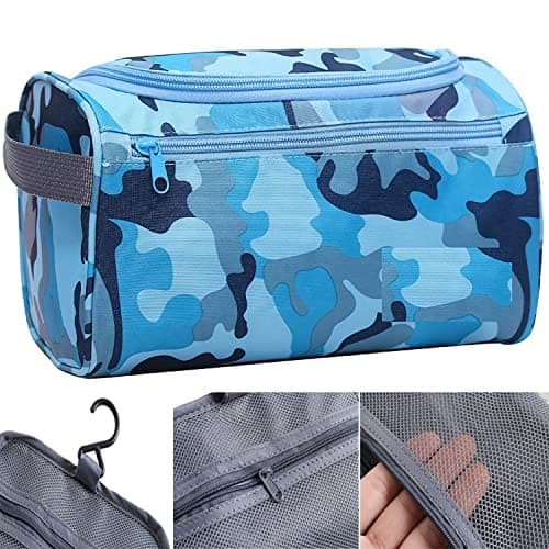 Uhat Hanging Travel Toiletry Bag Gym Shower Wash Shaving Bag Large Capatity Cosmetic Organizer with Handle for Men Women (Blue Camouflage) — view 2
