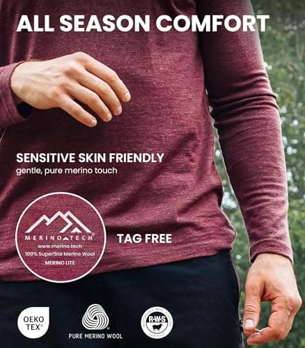 Merino.tech 100% Merino Wool Base Layer Men - 3 Collar Option (Large, 170 Grey Blue Hnly) — view 4