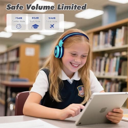 SIMOLIO Kids Headphones Wireless with Microphone & Volume Limited, Kids Bluetooth Headphones Boys for School, Over-Ear Children Earphones Wireless and Wired for Girls, Childrens, Teens (Mint) — view 3
