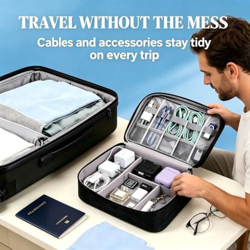 Travel Cable Organiser Bag, Electronics Tech Organizer Pouch Waterproof Padded Storage Case for Cables, Chargers, Hard Drives, Power Banks, Multi-Layer Carry Case for Travel and Office (Navy Blue) — view 6