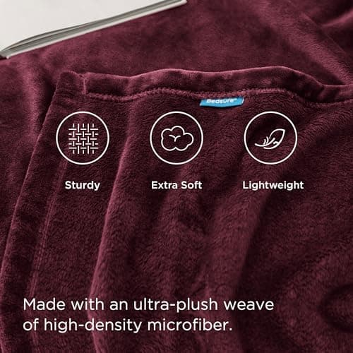 Bedsure Fleece Throw Blanket for Bed - Flannel, Burgundy Red, 150x200 cm — view 3