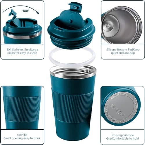 YINBAOGE Insulated Travel Coffee Mug, Spill & Leak Proof, Portable to Go Camping Stainless Steel Coffee Tumbler, Reusable Thermal Coffee Cup with Lid for Hot & Cold Drinks (Blue, 12 OZ) — view 2