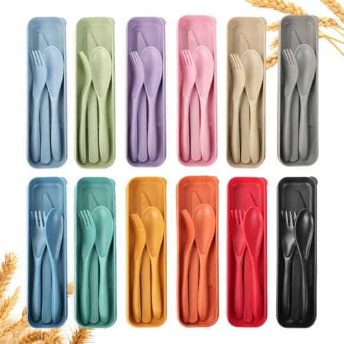 DIYJEP 12 Sets Travel Cutlery Set with Case, Portable Utensils(12 Colours)