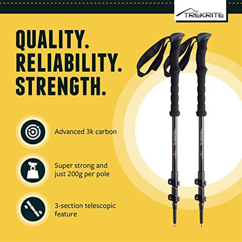 Trekrite 3K Carbon Fibre Walking/Hiking/Trekking Poles/Sticks - Adjustable Lightweight Unisex with Accessories (2pc / set/pair) - UK Based Company — view 2