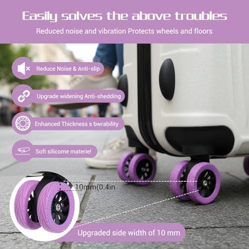 Ymapinc 8pcs Silicone Suitcase Wheel Protectors Purple, Wear-Resistant Anti-Noise Luggage Wheel Covers, Silicone Spinner Wheels Protectors for 2-2.4" Suitcase Wheels, Essential Travel Accessories — view 4