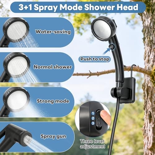 FOTSHARER Portable Shower for Camping with Shower Head 3 Spray Modes, 6000mAh Rechargeable Shower Pump with LED Display Foldable Bucket Outdoor Showering for Hiking RV Car Travel Pet — view 4