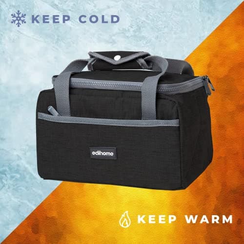 edihome, Insulated Lunch Bag, Cool Bag, 8l, for School, Travel, Picnic or Work, Kids and Adults, Portable, with Handles, Available in Blue, Grey and Brown (Black) — view 5