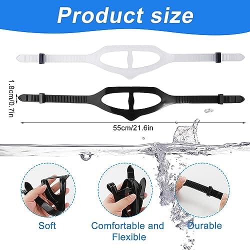 2pcs Universal Silicone Diving Mask Strap - Black and Transparent Replacement for Swimming and Snorkeling — view 2